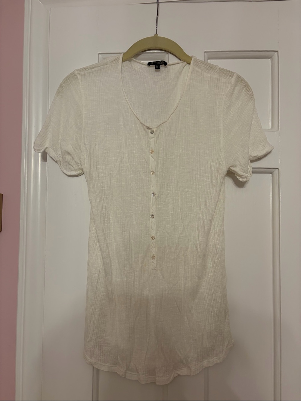 Massimo Dutti Cream Short-Sleeve Button Front Top